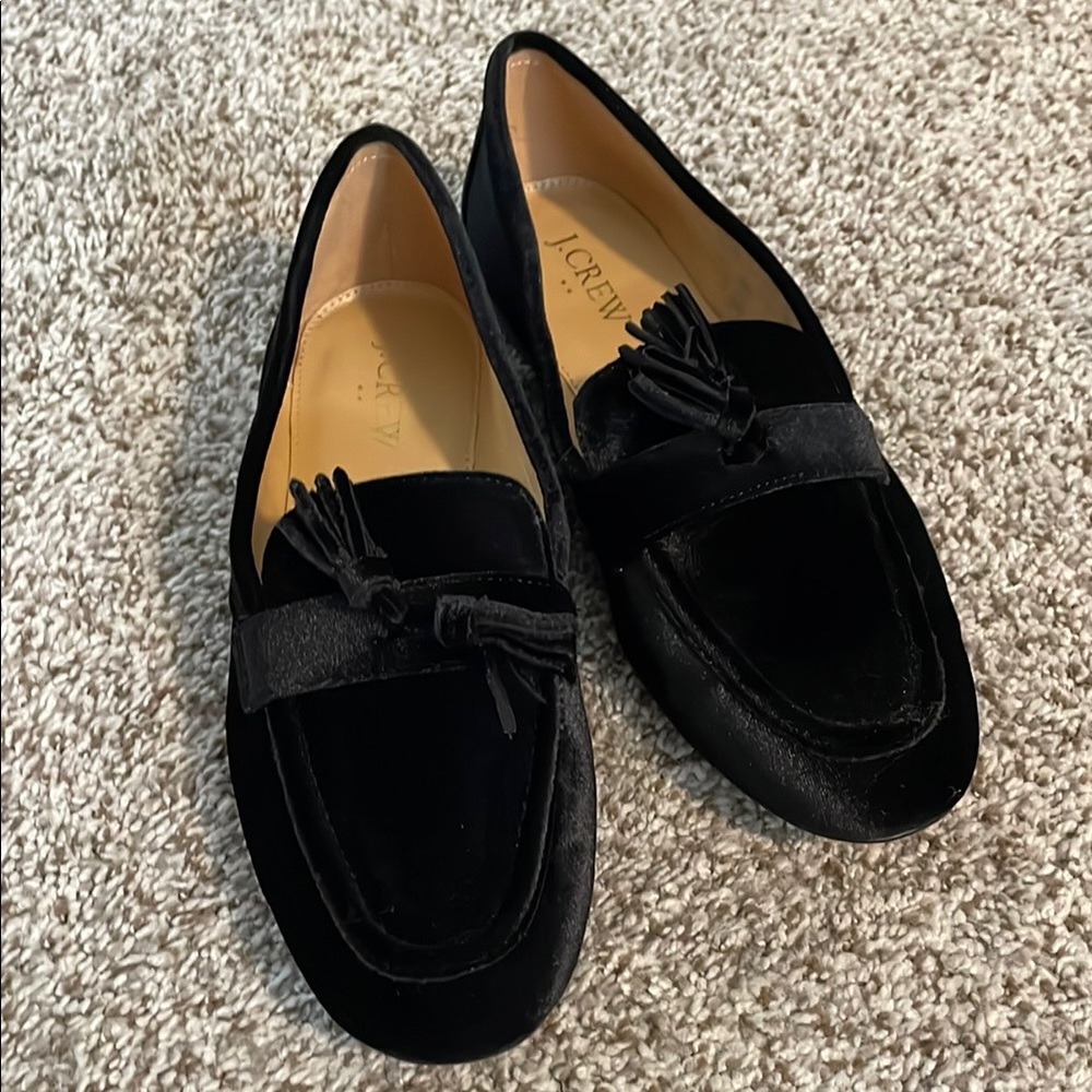 J.Crew Black Velvet Loafers with Tassels